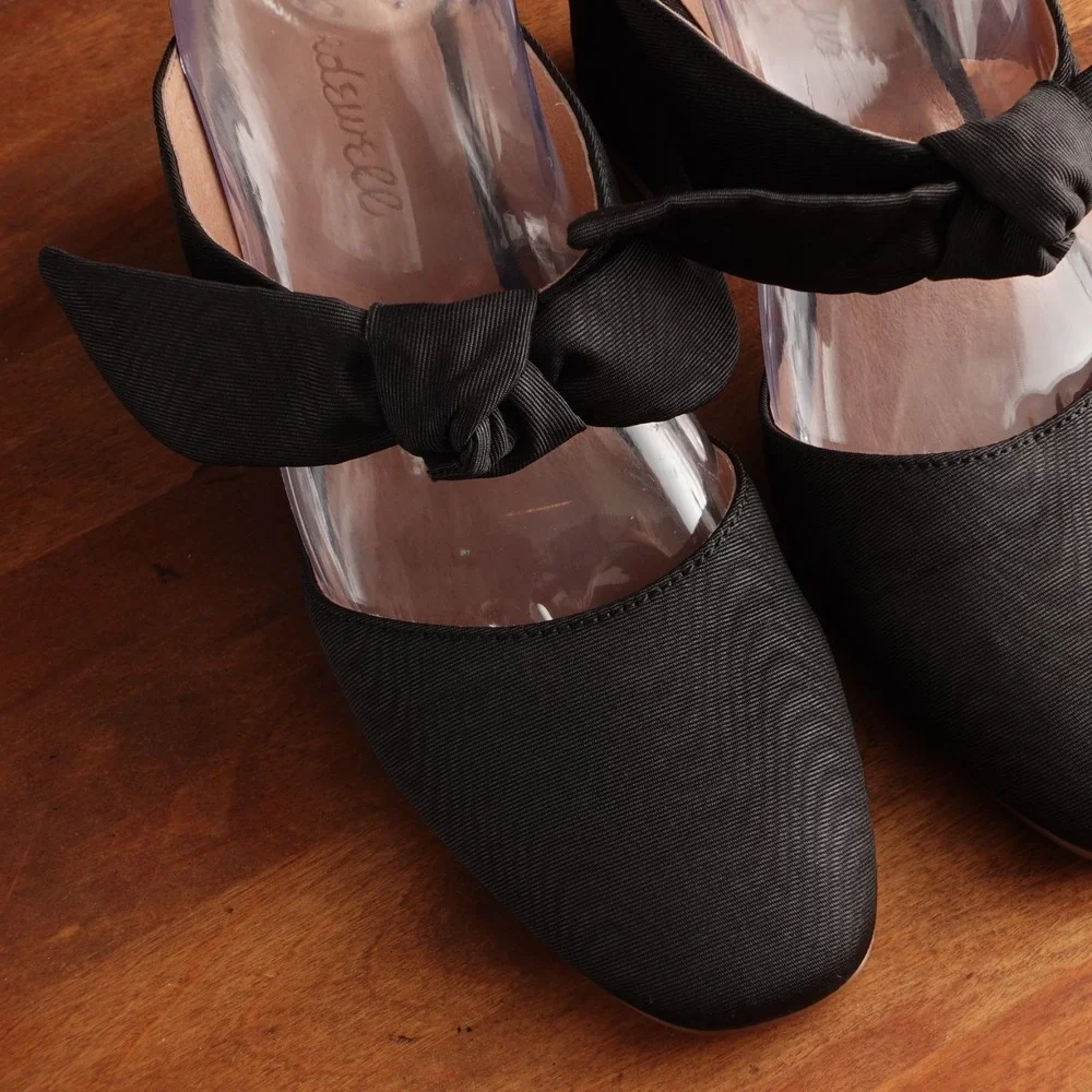 Madewell Heels Womens SZ 7 BLK Zoe Bow Mule Preppy Feminine Neutral Casual Shoes